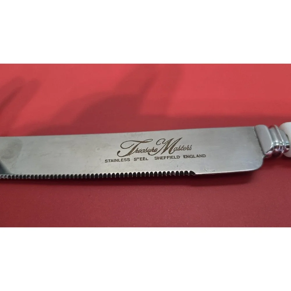 Vintage Cake Knife By Treasure Masters Faux White Marble Handle Stainless Steel